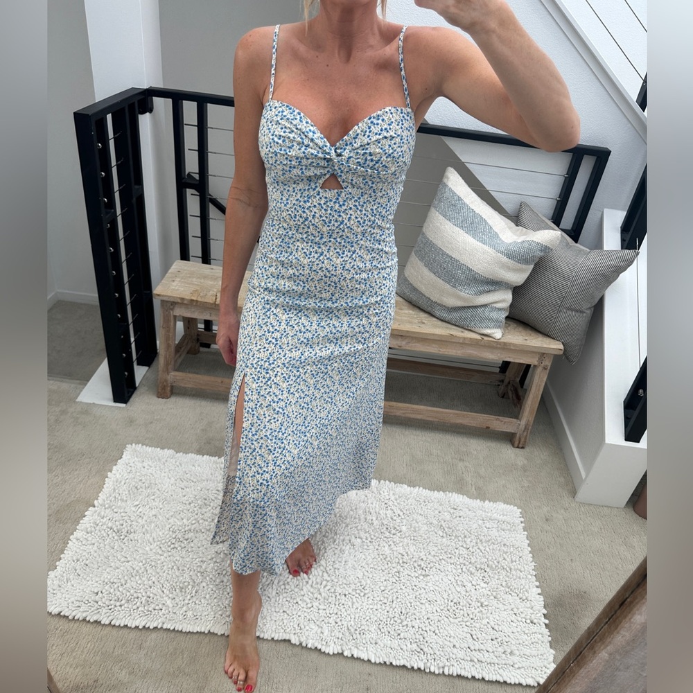 ON YOU Blue & White Floral Cutout Midi Dress | Size S - Picture 1 of 13
